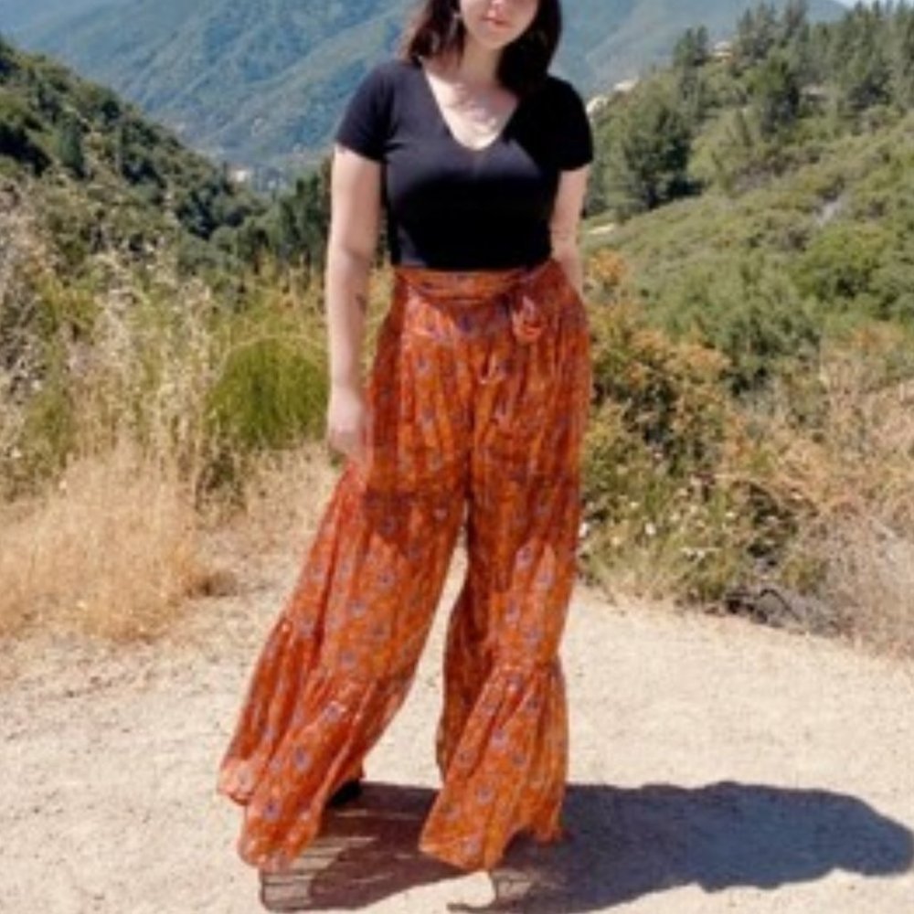 Paisley Palazzo waist Tie Lounge Pants Orange - Picture 14 of 16